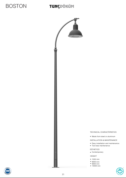 Boston Cast Metal Lighting Pole | 7–10 m Contemporary & Durable Outdoor Lighting for Gulf Cities