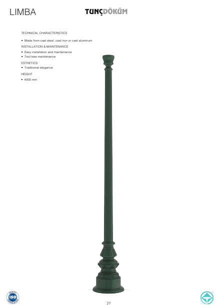Limba Cast Metal Lighting Pole | 4 m Durable & Elegant Outdoor Lighting for Gulf Cities