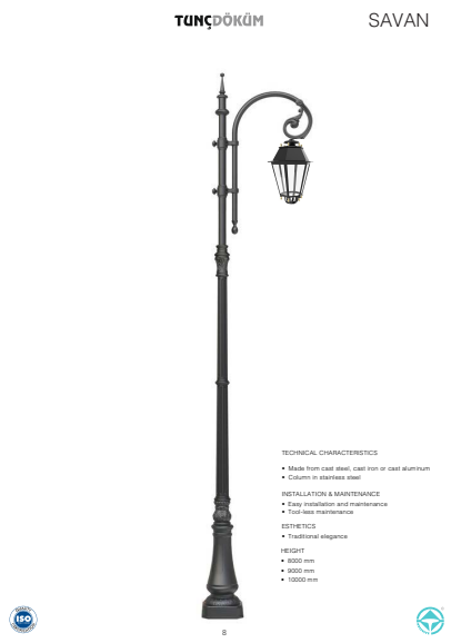 Cast Metal Lighting Poles | 8–10 m | Cast Steel, Iron & Aluminum with Stainless Steel Column Option